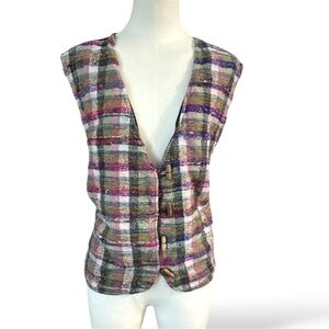 Vintage women’s Forelli Plaid‎ vest size 18/20 wooden loop buttons (B6)